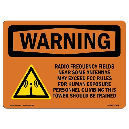 SIGNMISSION OSHA Warning Sign, 18" H, 24" W, Aluminum, Radio Frequency Fields Near, Landscape, 1824-L-12364 OS-WS-A-1824-L-12364